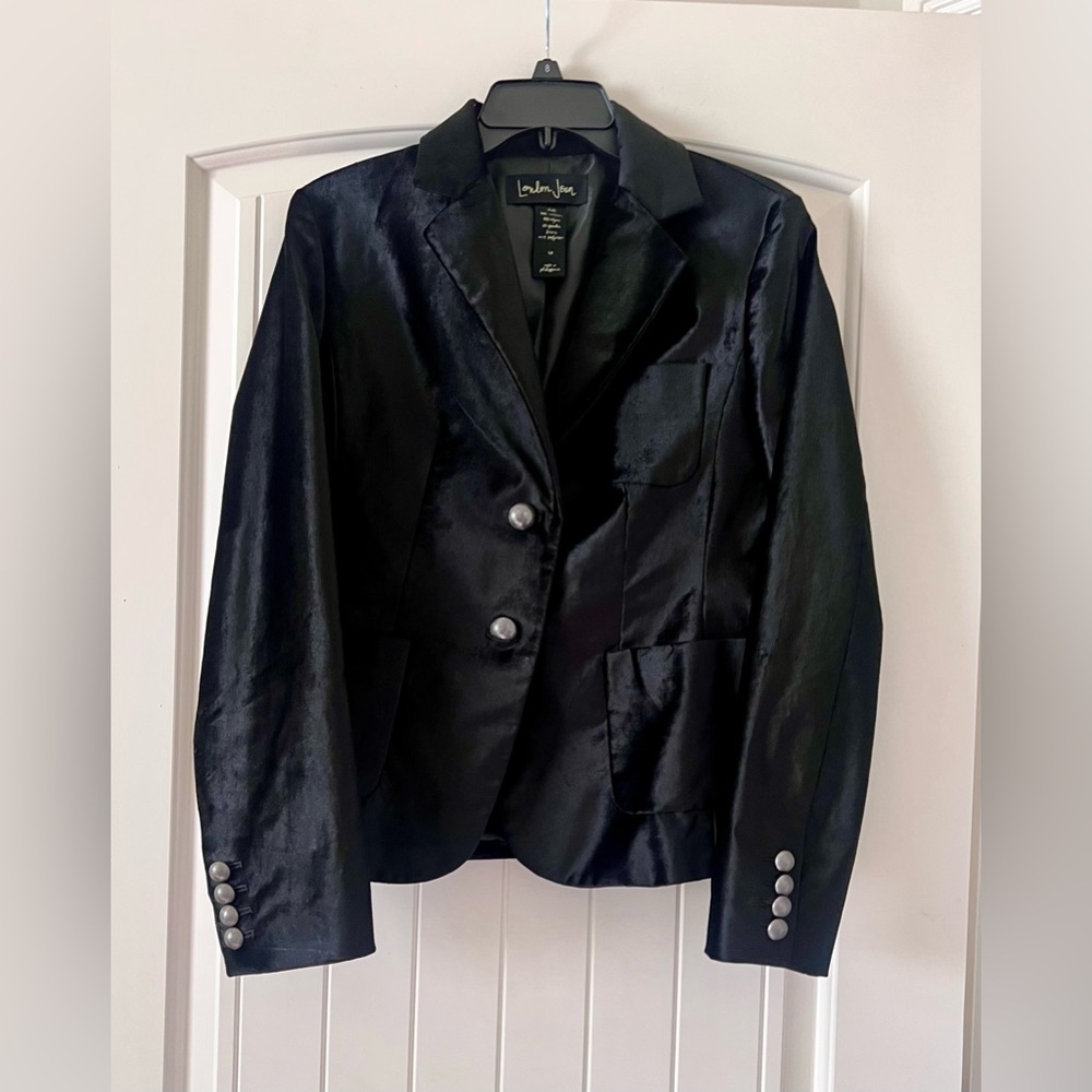 London Jean Size 12 Large‎ Black Velvet Blazer Jacket Tailored Womens Whimsygoth